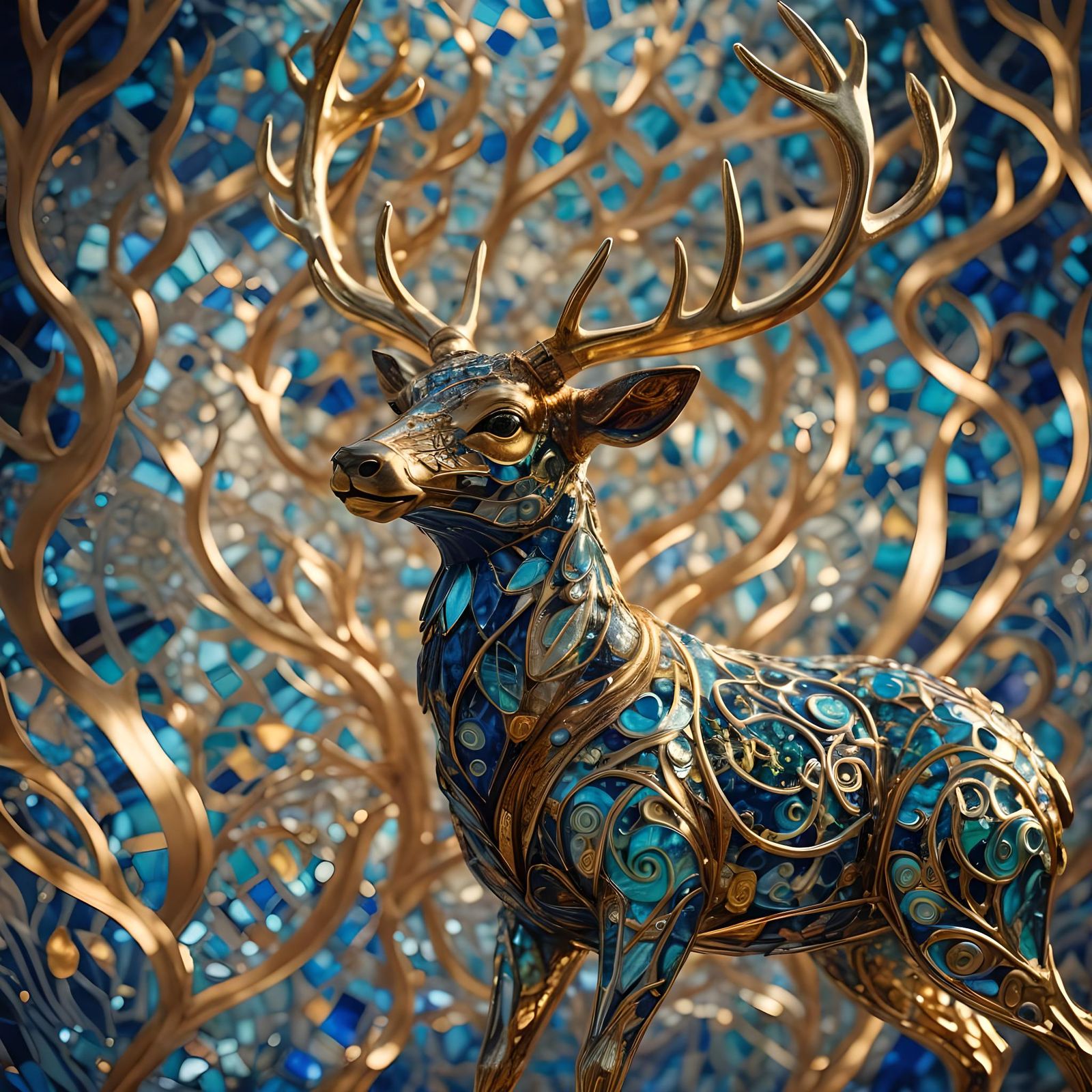 Enameled Glass Deer Statue in Cinematic Style