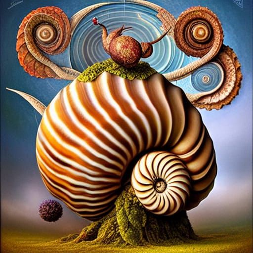 Colossal Snail with Ammonite Shell, Surreal Art