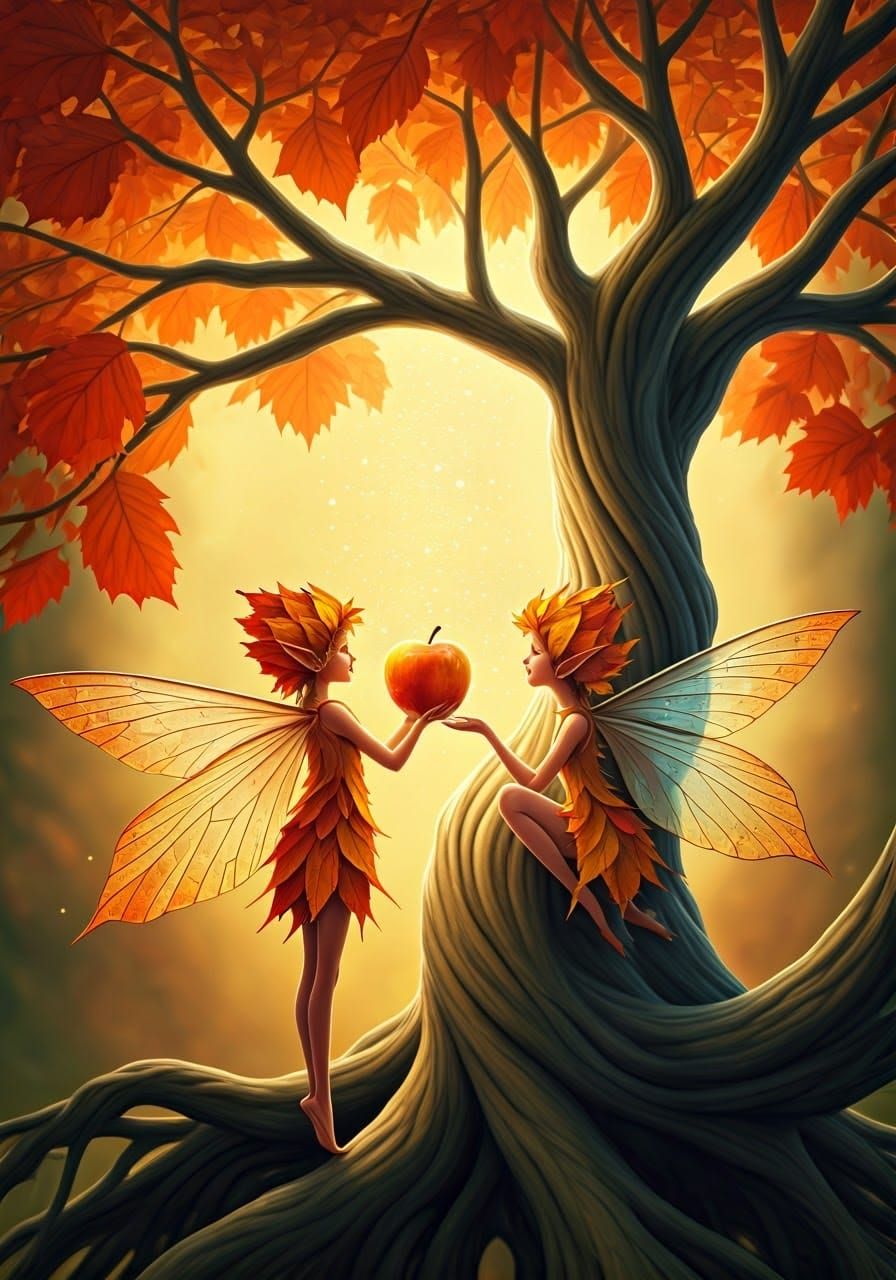 Fairies Harvest Ambrosia Apple in Enchanted Autumn