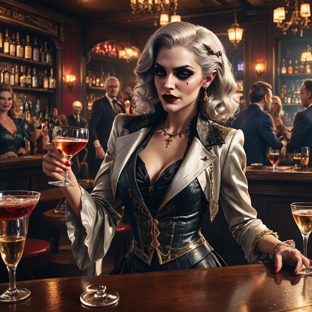 Vampire Lady Seductively Winking in Detailed Matte Painting