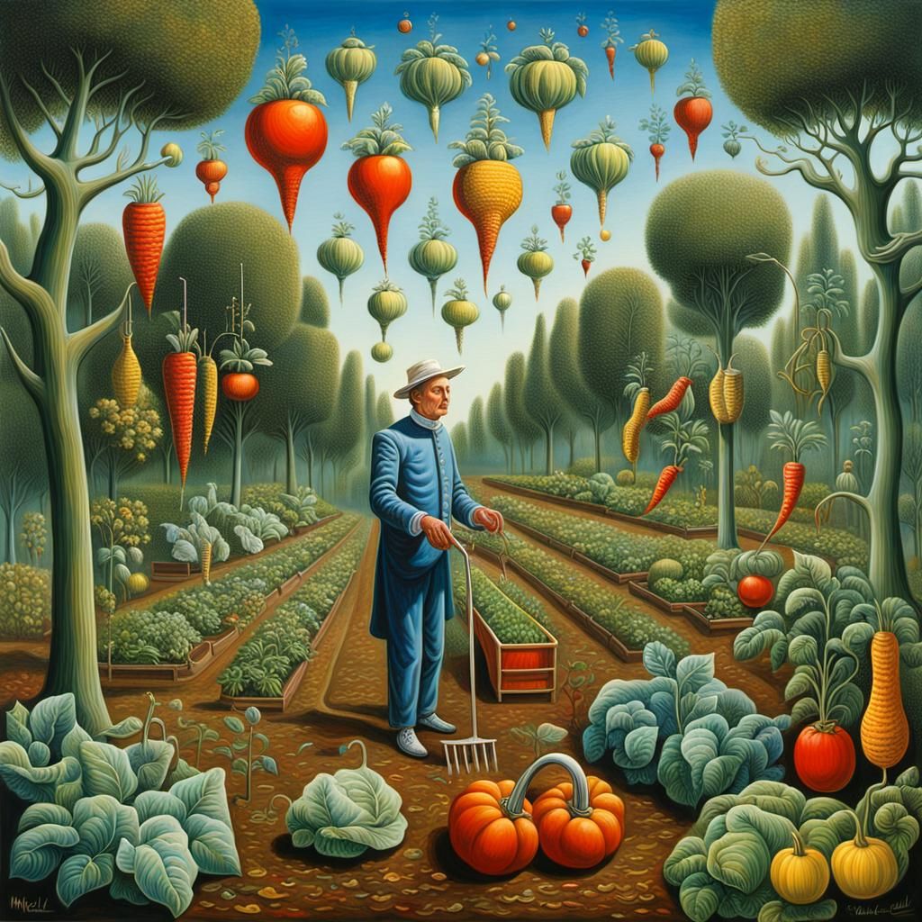Surrealist Vegetable Garden in Gouache Style