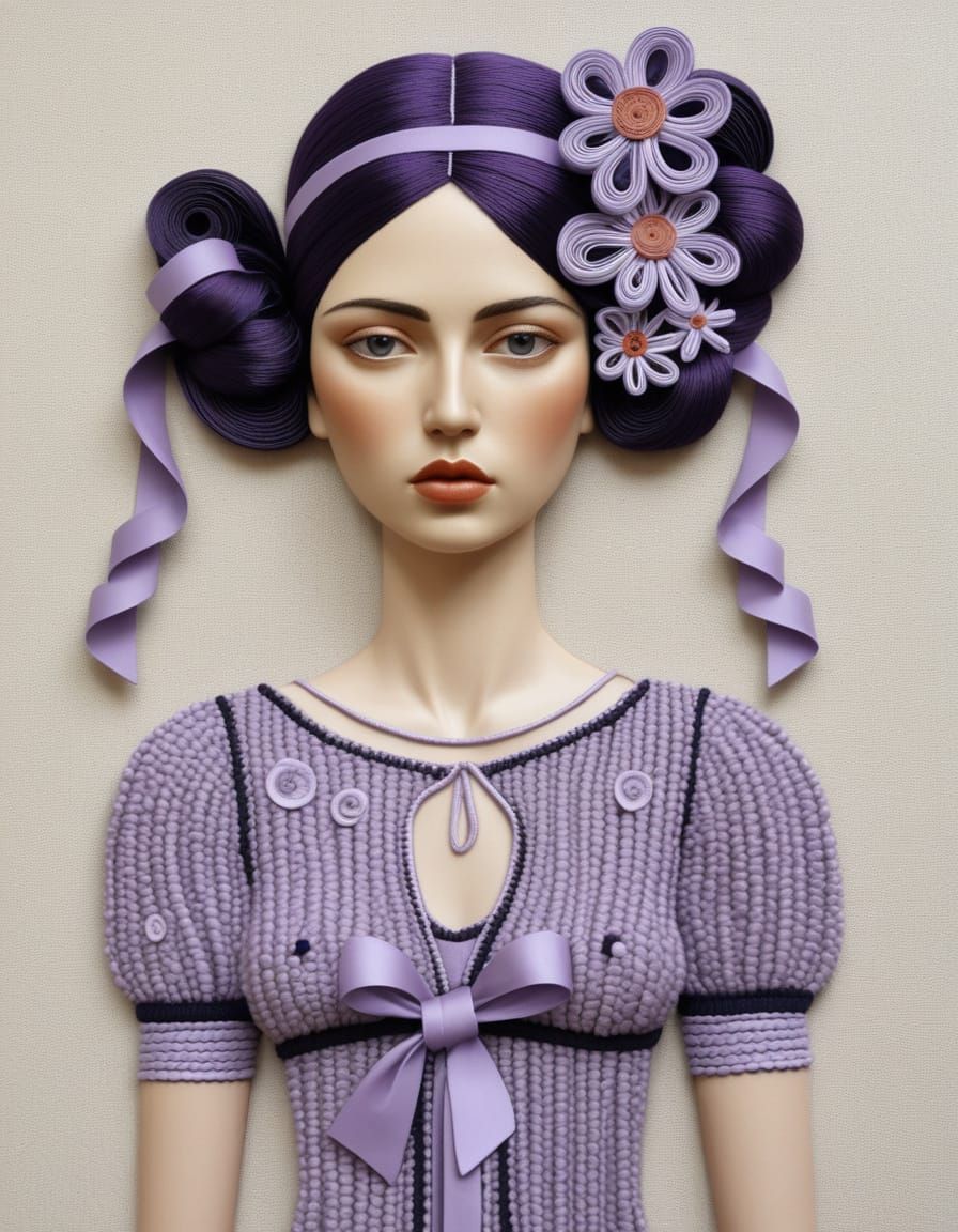 Embroidered Portrait with Thread Waterfall and Stitched Cott...