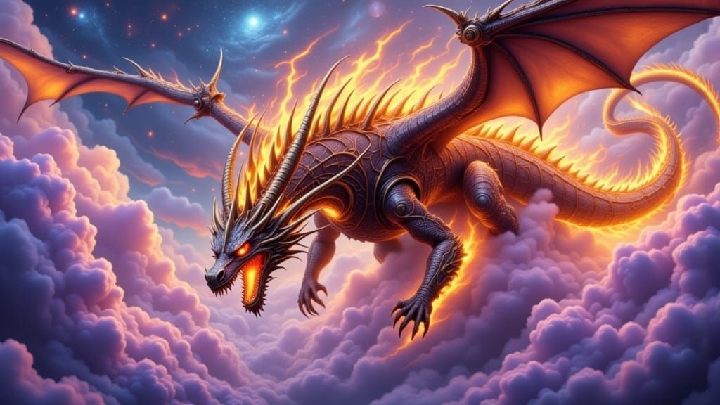 A powerful dragon, crafted entirely from intricate brass gea...