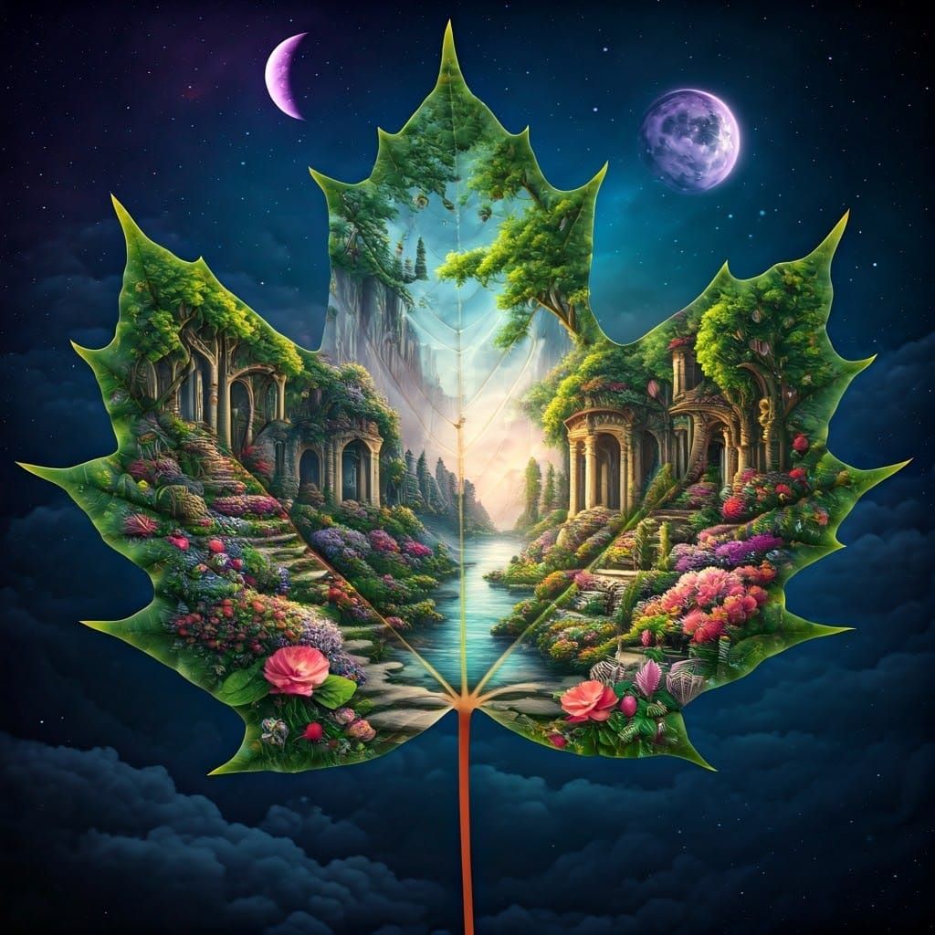 Dreamscape Fairyland Inside a Maple Leaf
