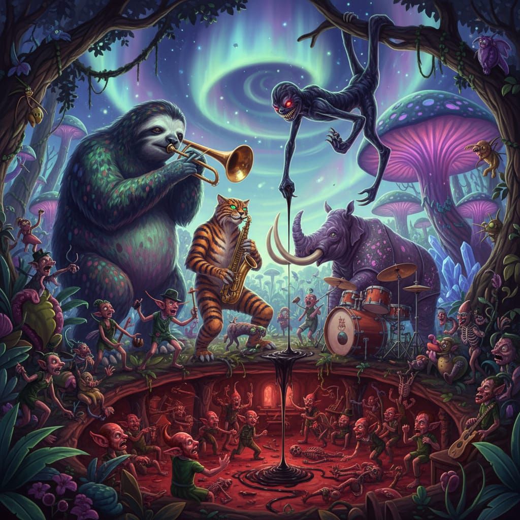 Prehistoric Sloth Leads Swing Party with Trombone