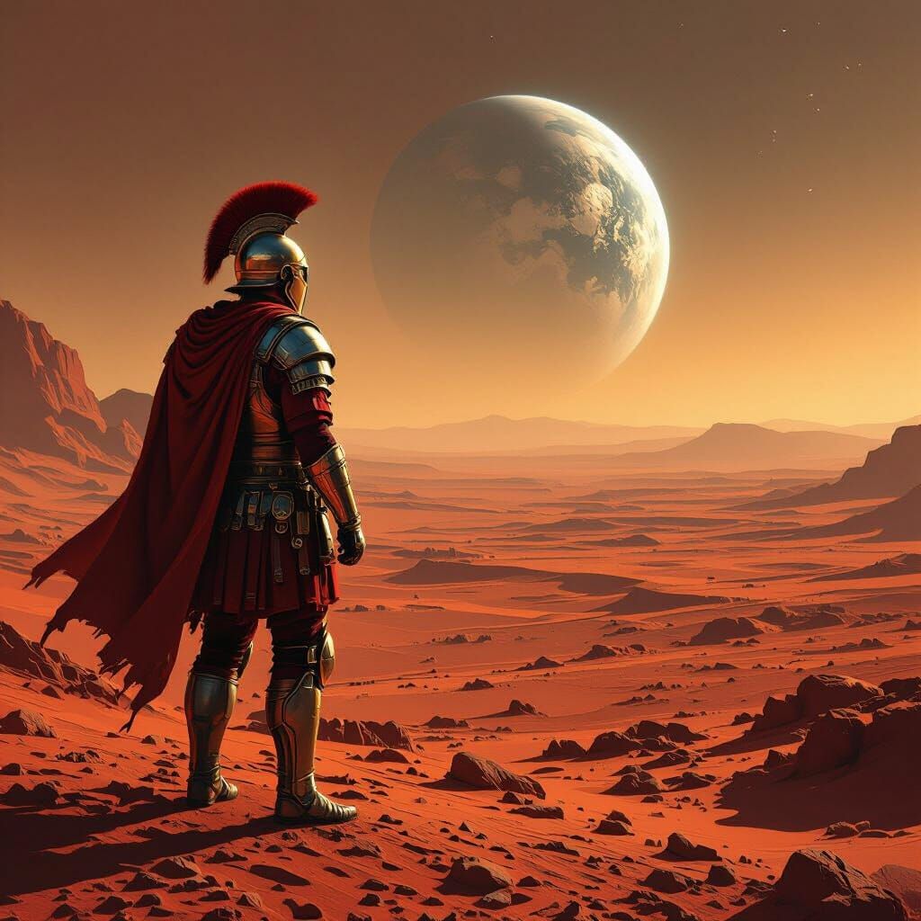 Roman Centurion Astronaut on Mars, Dark Fantasy Style