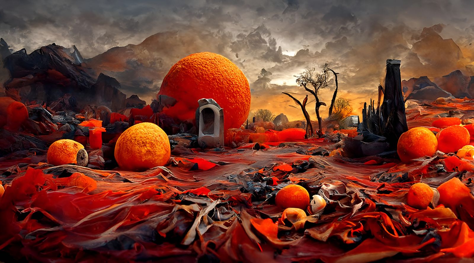 Orange Vanitas Landscape in Veduta Style