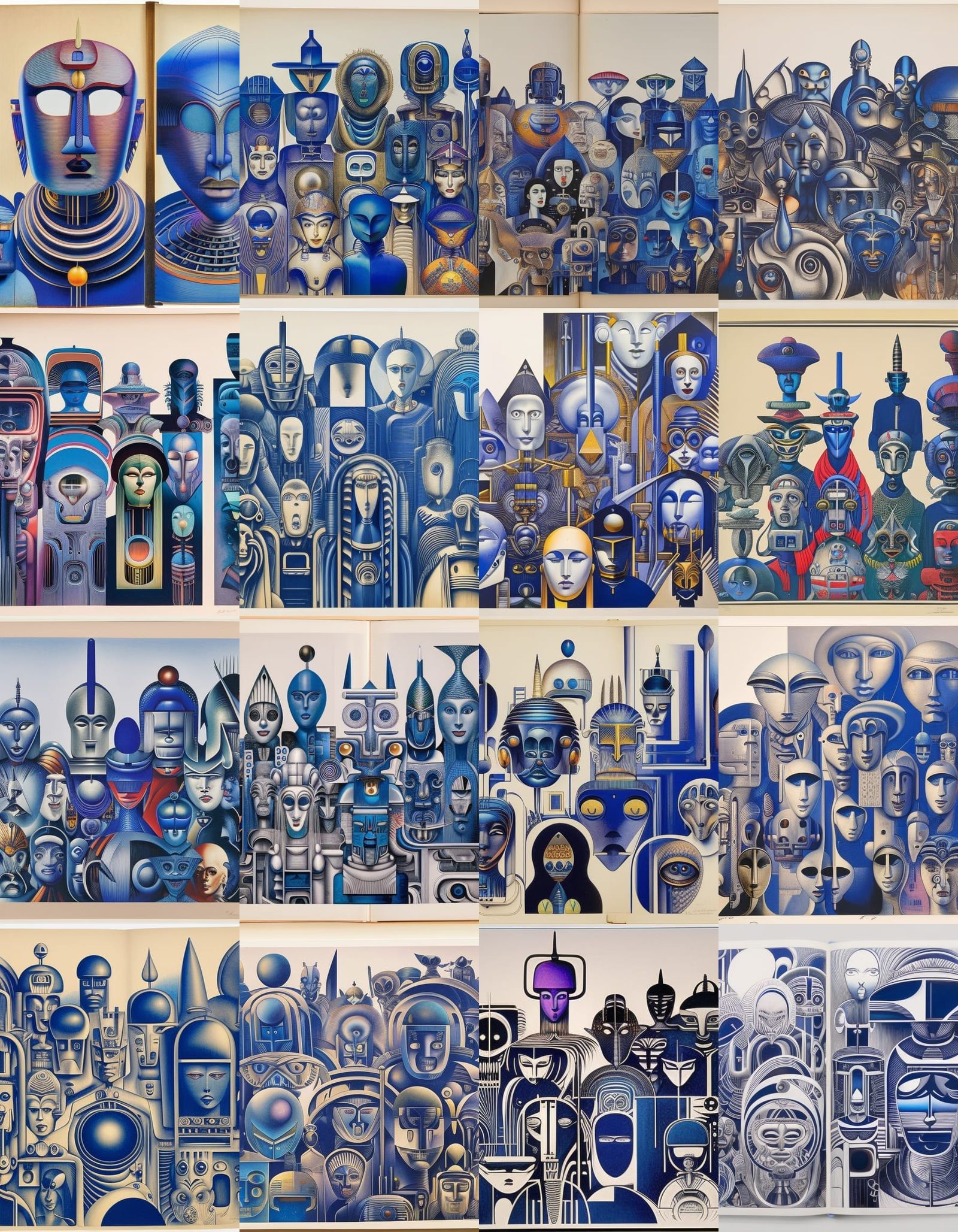 Surreal Blue Ink Drawings of Sci-Fi Heads