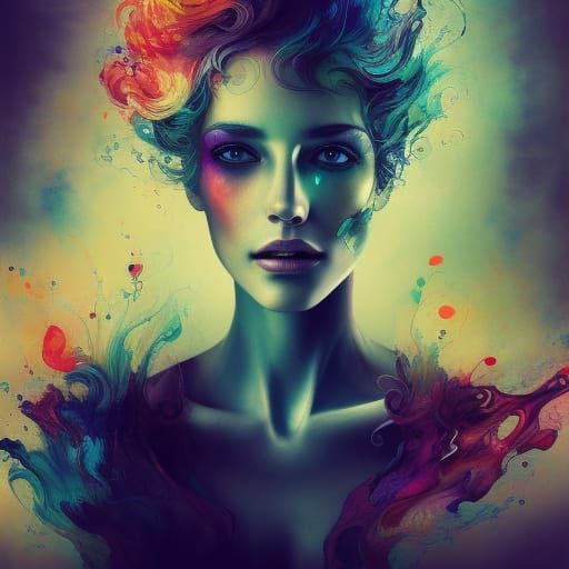 Mysterious Woman in Fluid Gouache Style