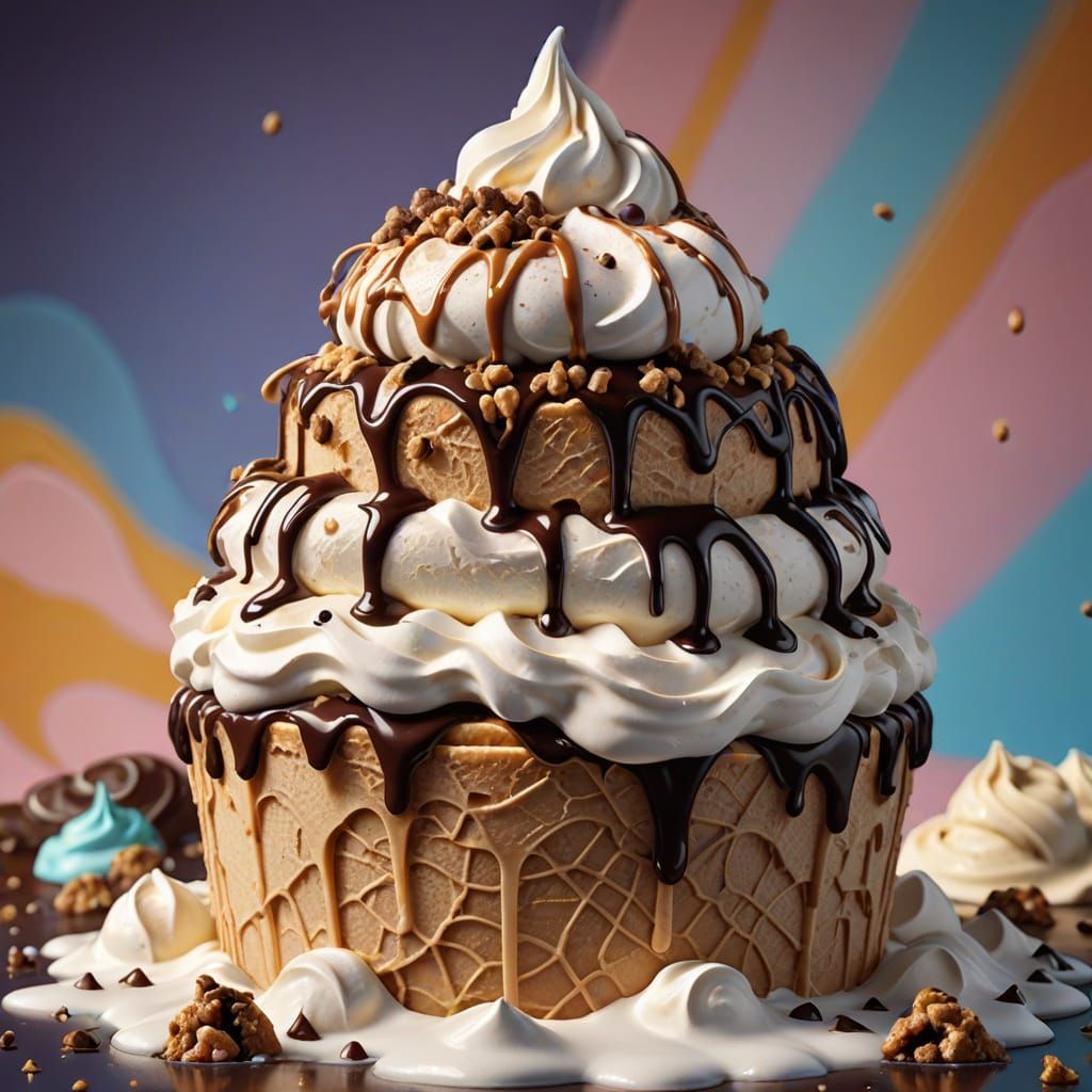Hyperrealistic Ice Cream Mountain with Chocolate Chips