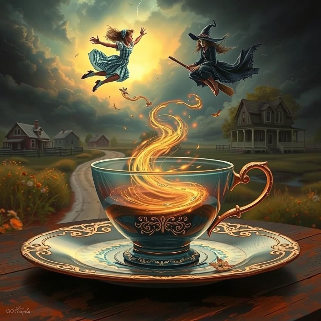 Ornate Teacup Tornado Featuring Dorothy and the Witch