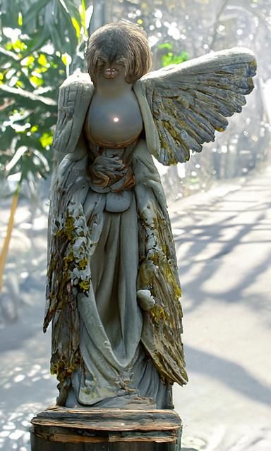 Angel Statue in Victorian Garden: Hyperrealistic Image