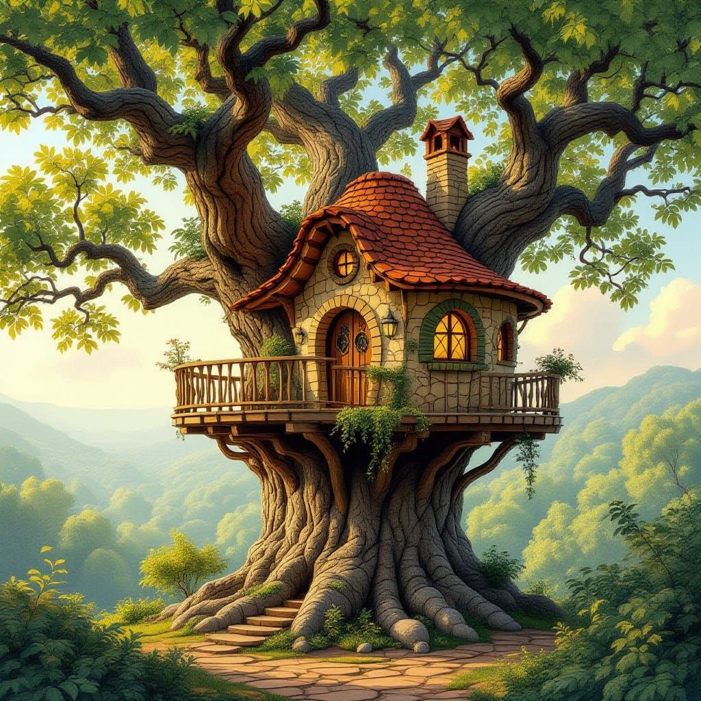 Whimsical Treehouse in a Majestic Ancient Tree