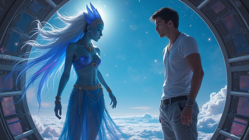 A Luminous Alien Encounter in Futuristic Space