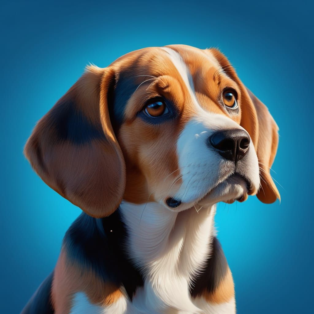 Hyper-Realistic Beagle Puppy Portrait in Vibrant Triadic Col...