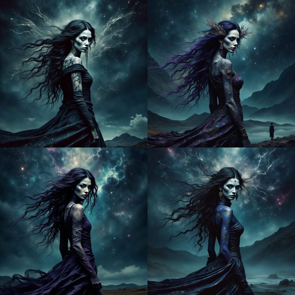 Nightsky Witch in Double Exposure Style