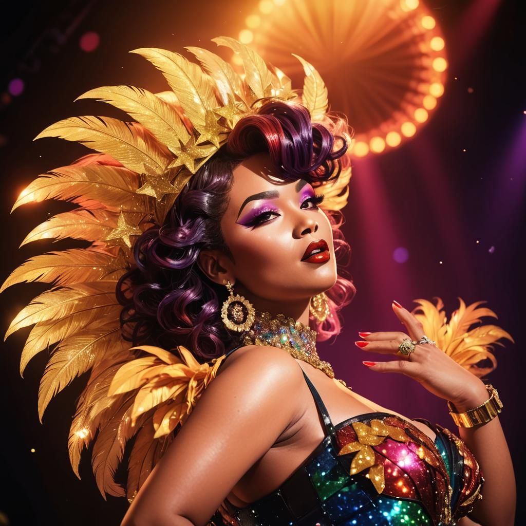 Rainbow-Haired Burlesque Dancer in Anime Style