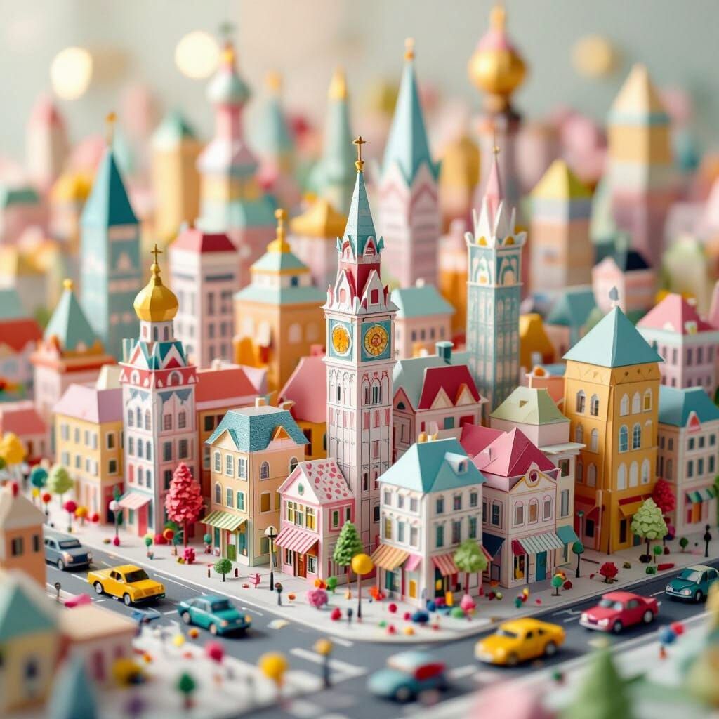 Origami Cityscape in Vibrant Papercraft