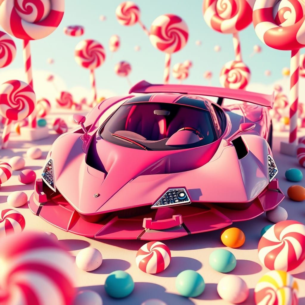 Vibrant Pink McLaren Senna in Whimsical Candyland Landscape