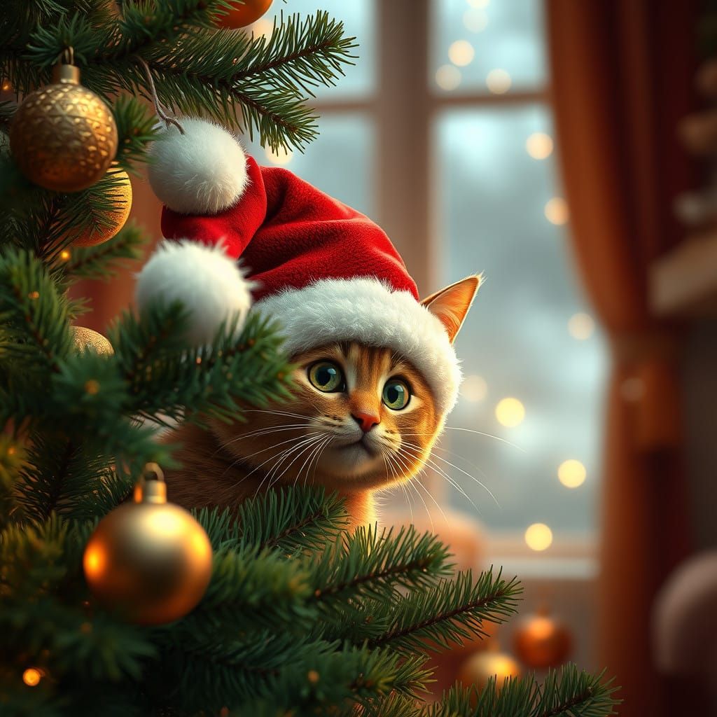 Furry Christmas Surprise Behind the Tree