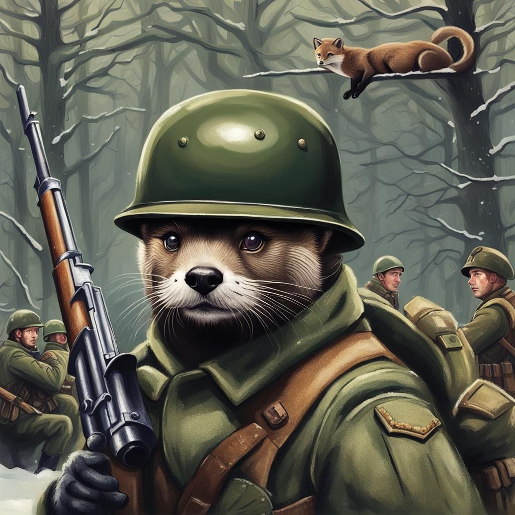 Otter Soldier in World War II Scene