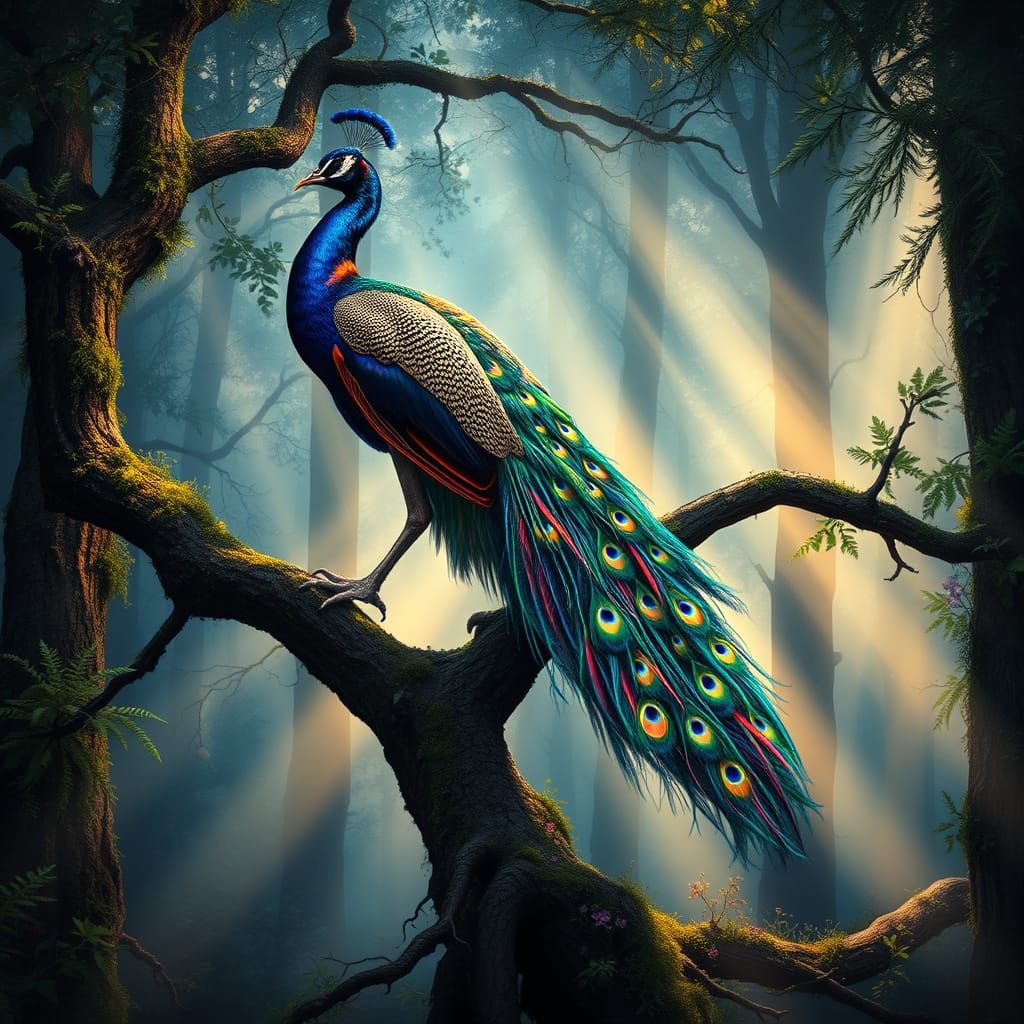 Regal Peacock in Ethereal Forest