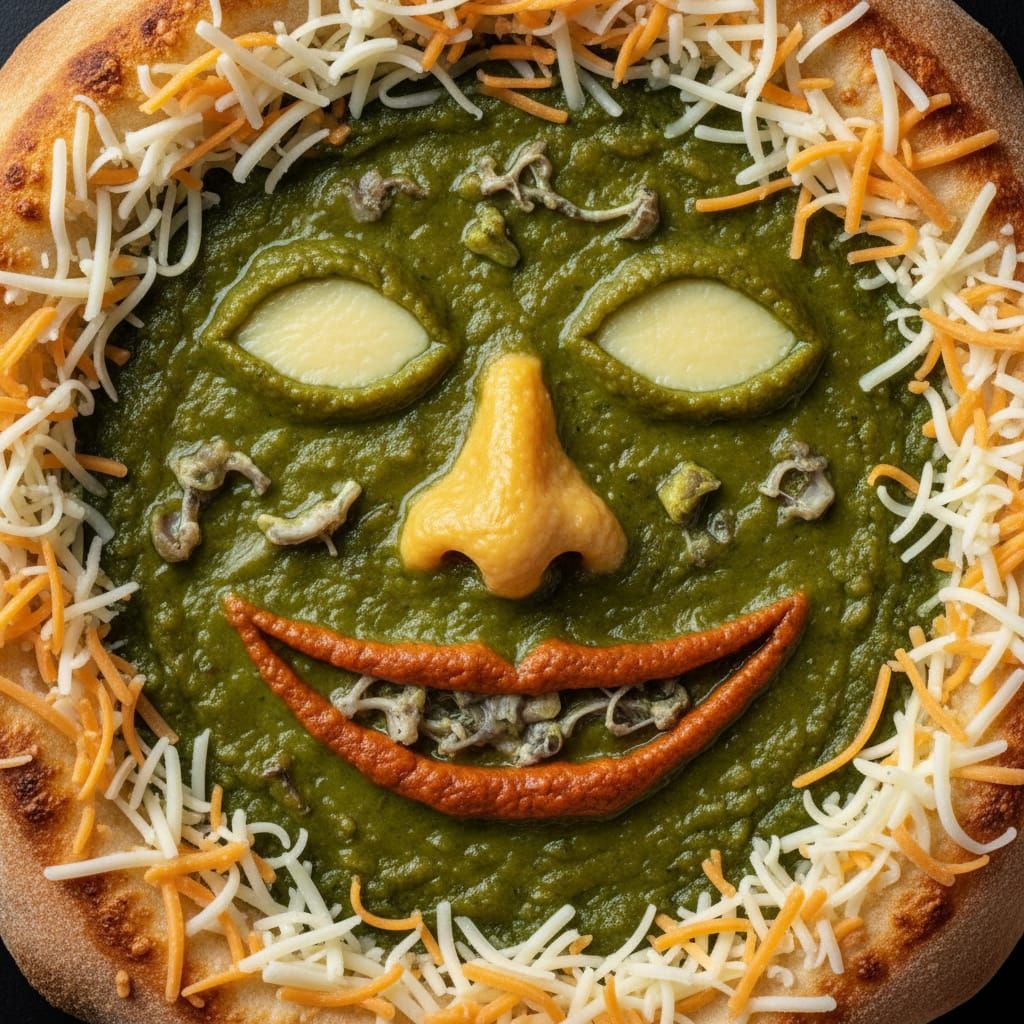 Unsettling Frog Face Pizza With Green Sauce