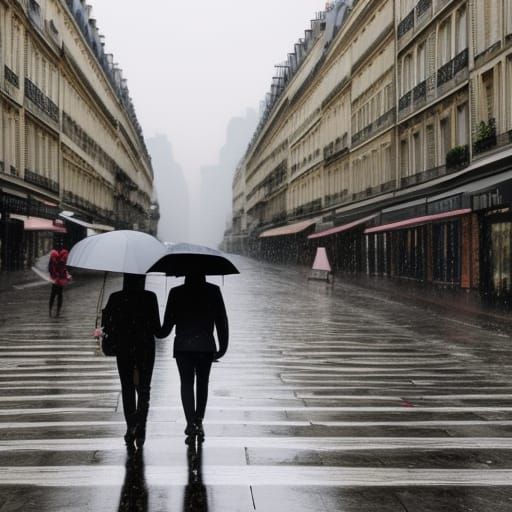 Rainy Evening Stroll in Paris