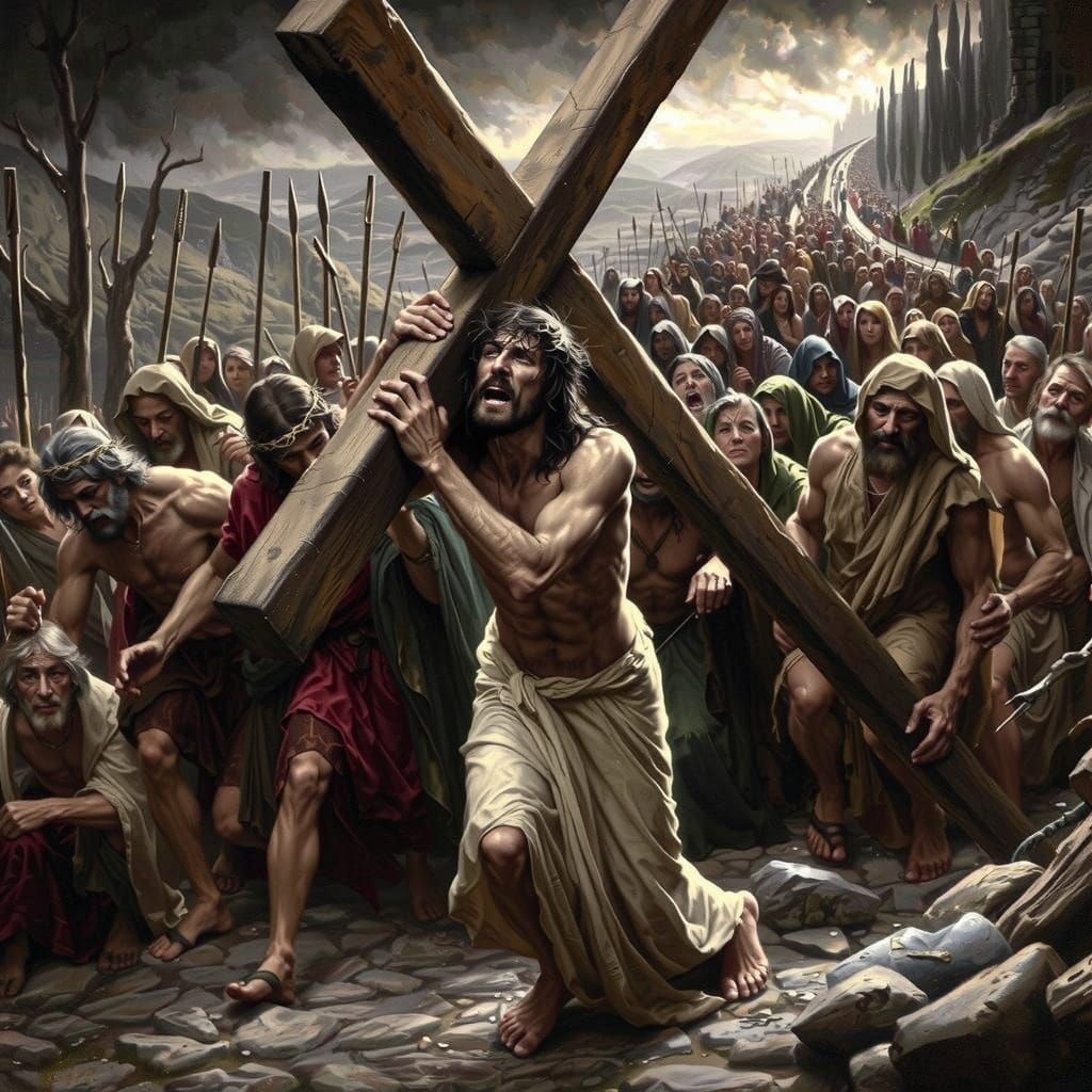 Jesus in Agony on Via Dolorosa, in the Style of 1905 Realism