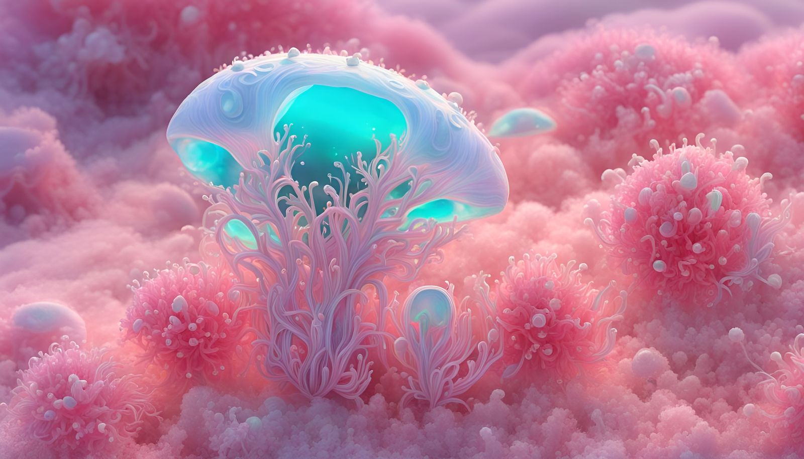 Bioluminescent Microorganisms on Beach in Biopunk Style