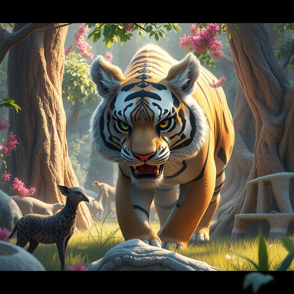 Anime-Inspired 3D Concept Art of a Vibrant Zoo Scene