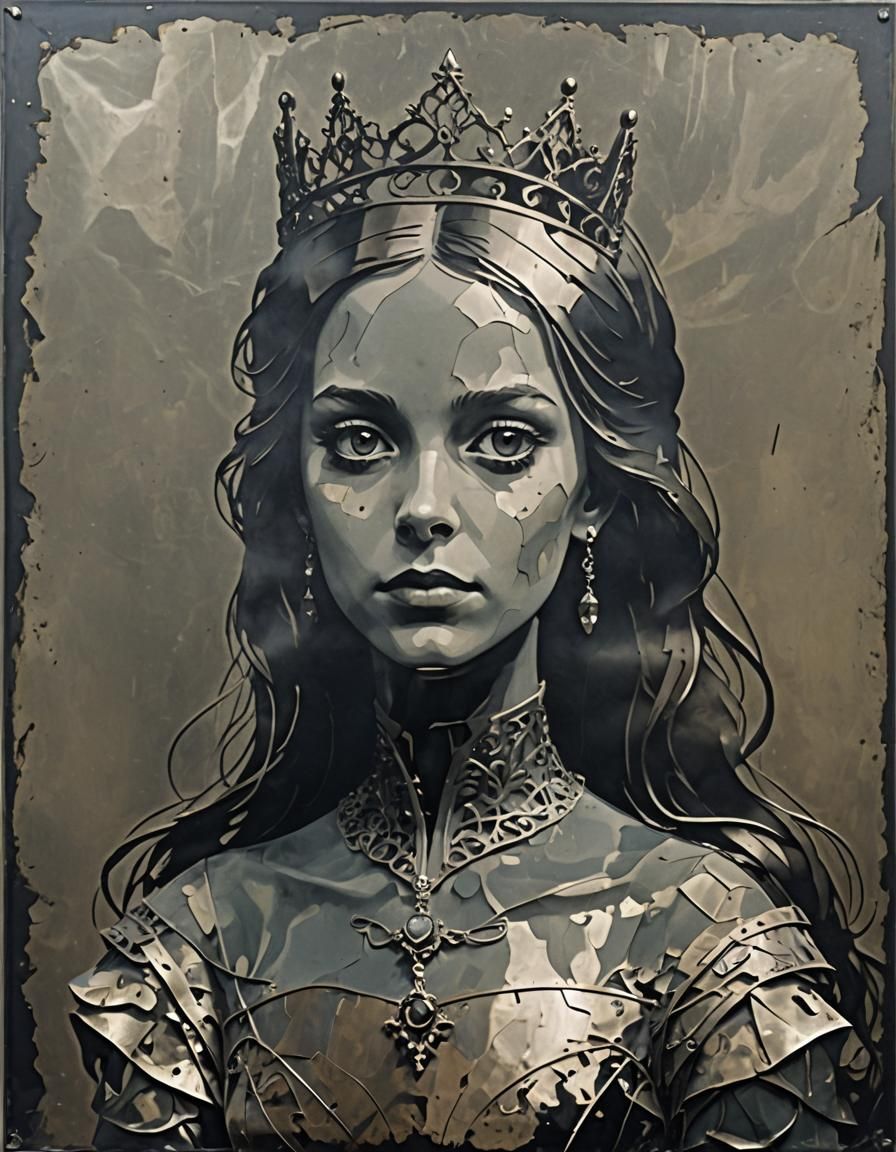 Metal Sheet Princess Portrait in Dark Shadows
