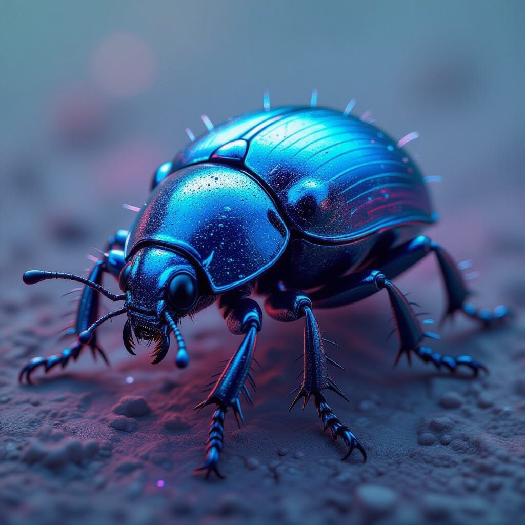 Metallic Beetle Exoskeleton with Intricate Detail