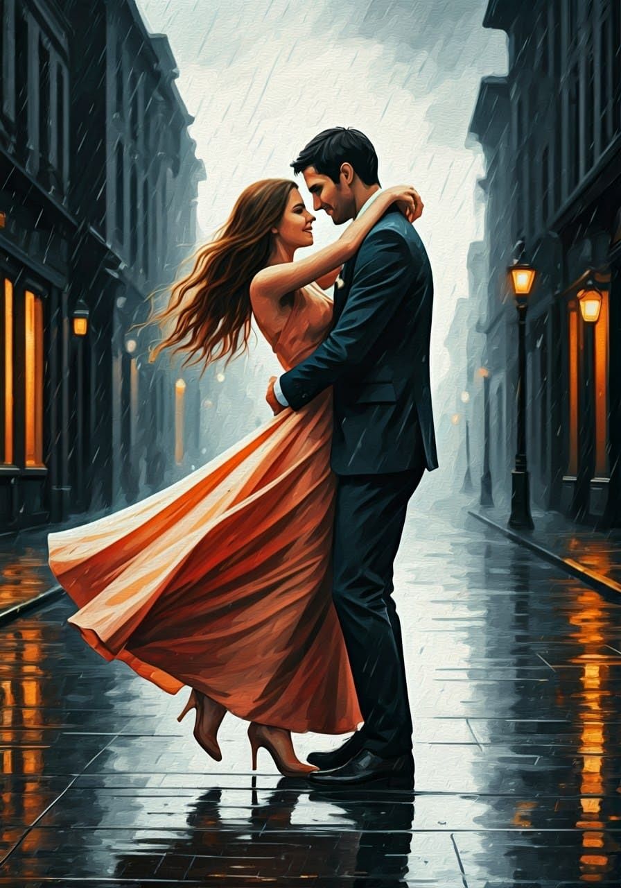 Timeless Romance in Rainy Night, in Classic Film Noir Style