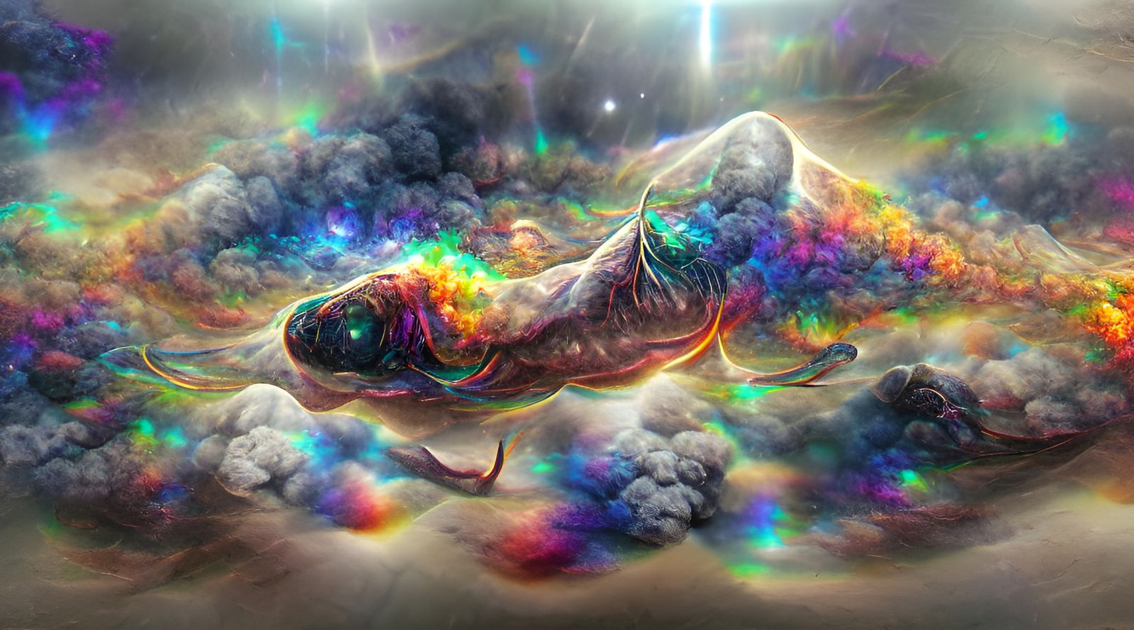 Rainbow Dustcloud: Holographic Cosmic Illustration