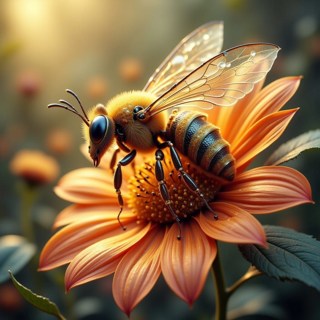 Futuristic Bee in Exosuit with Mechanical Wings