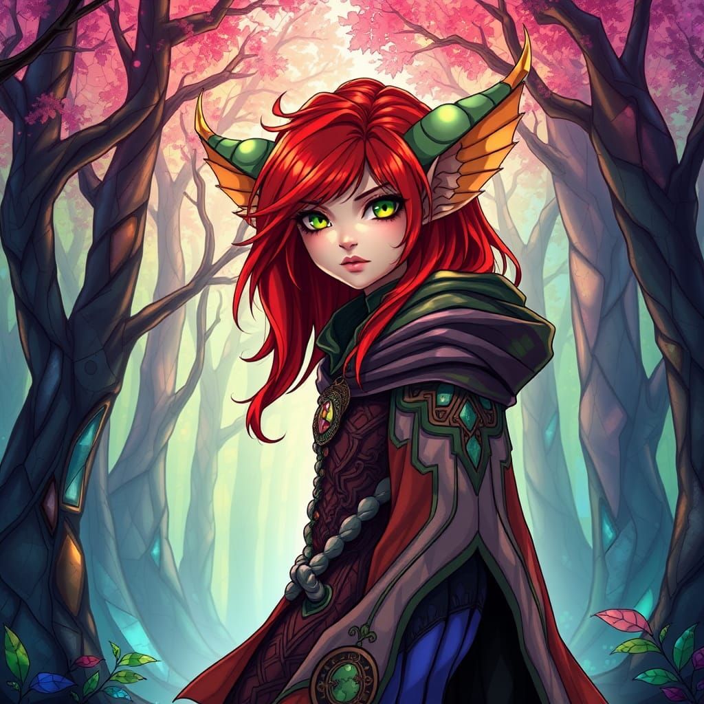 Goblin in Stained Glass Forest, Anime Style