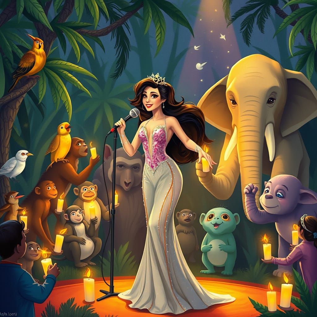 Singer Performing for Jungle Animal Audience