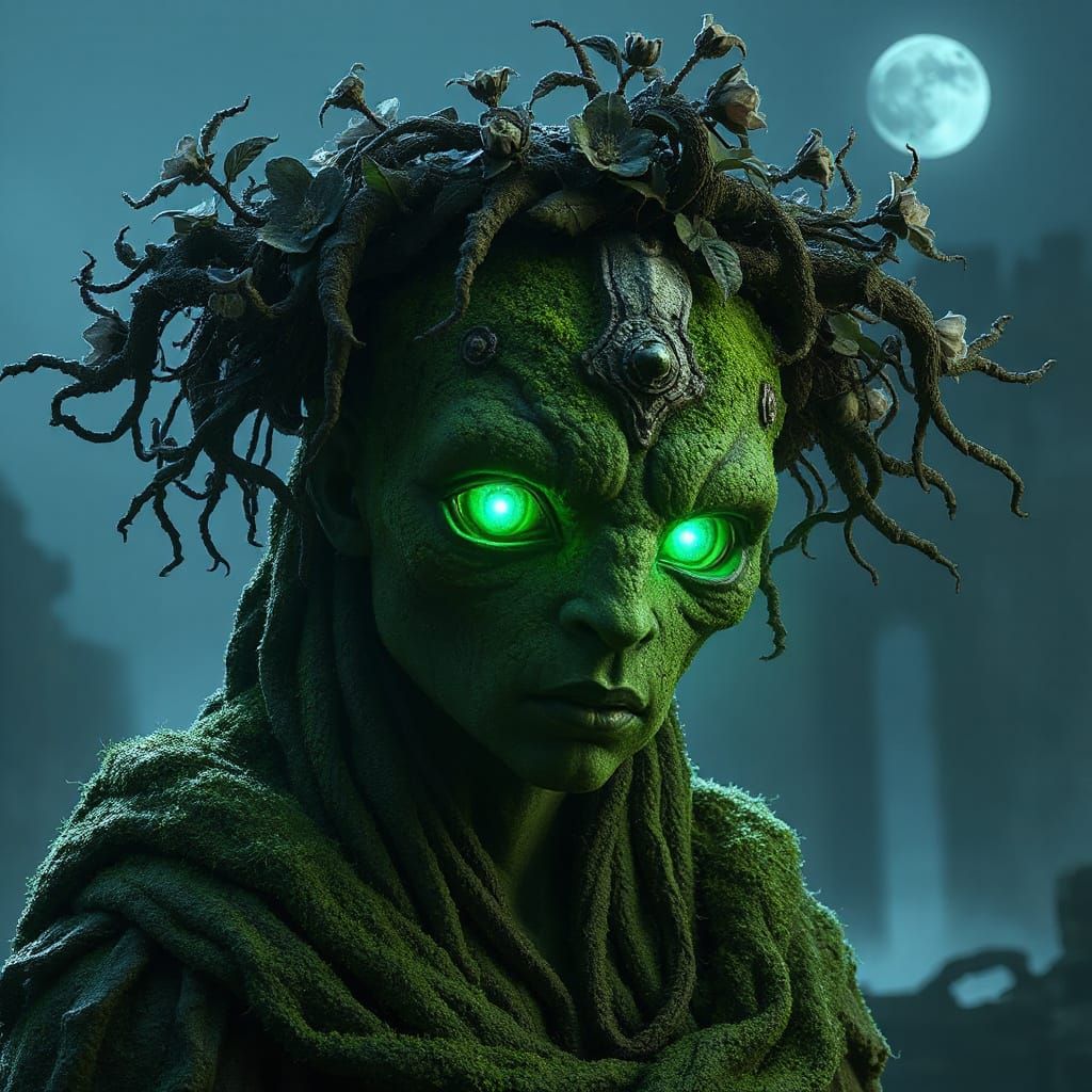 Ancient Stone Golem Guardian in Moonlit Ruins