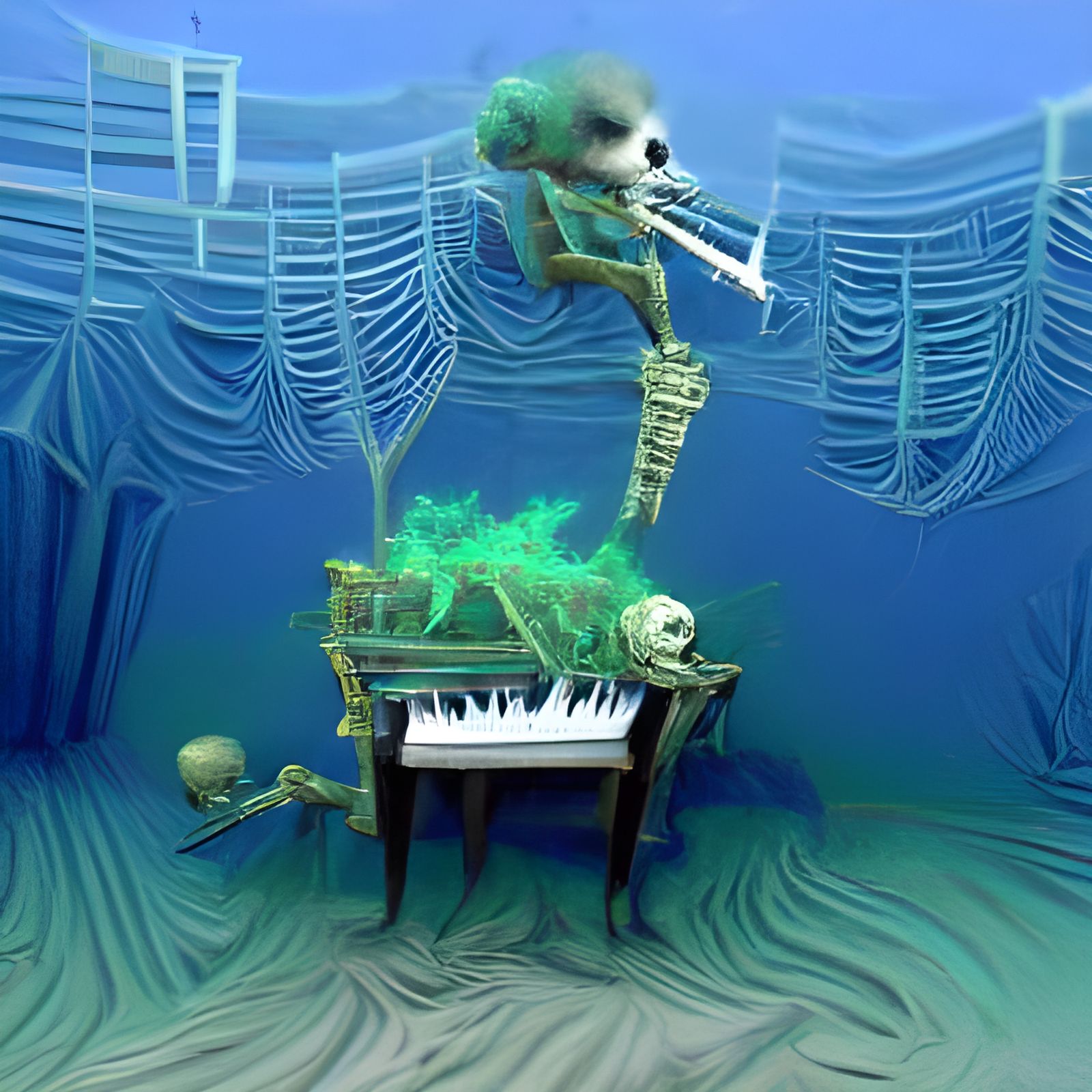 Underwater Skeleton Plays Piano in 8K 3D