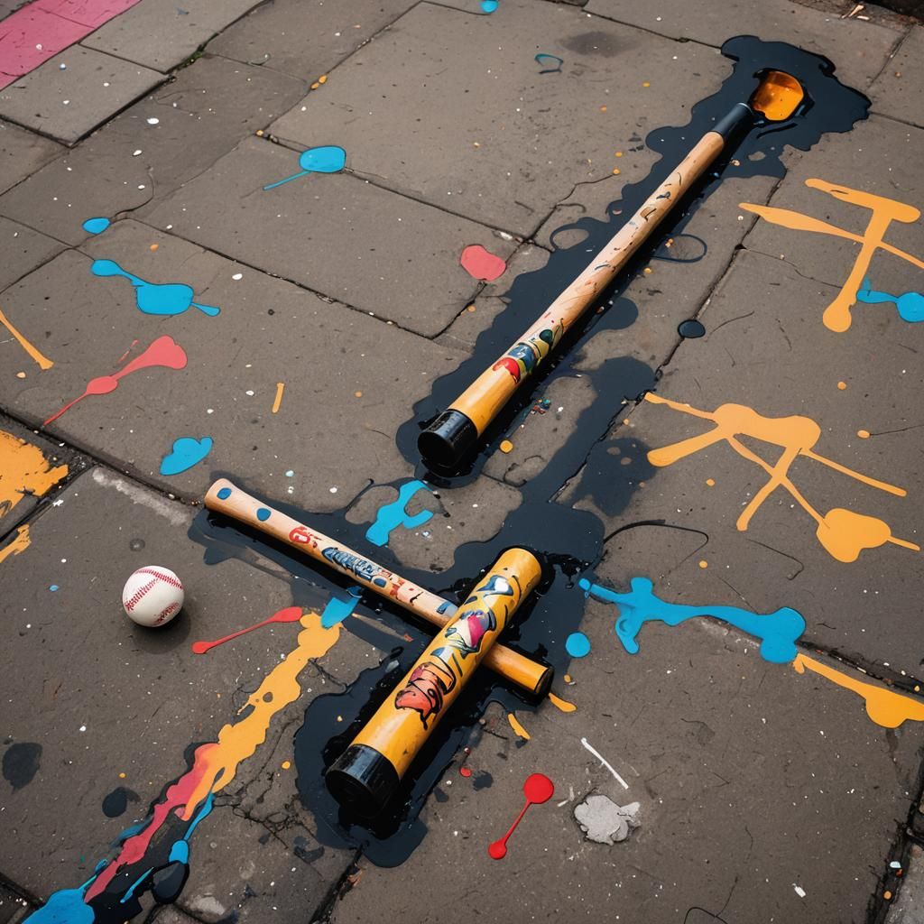 Baseball Bat and Ball in Graffiti Street Art Style