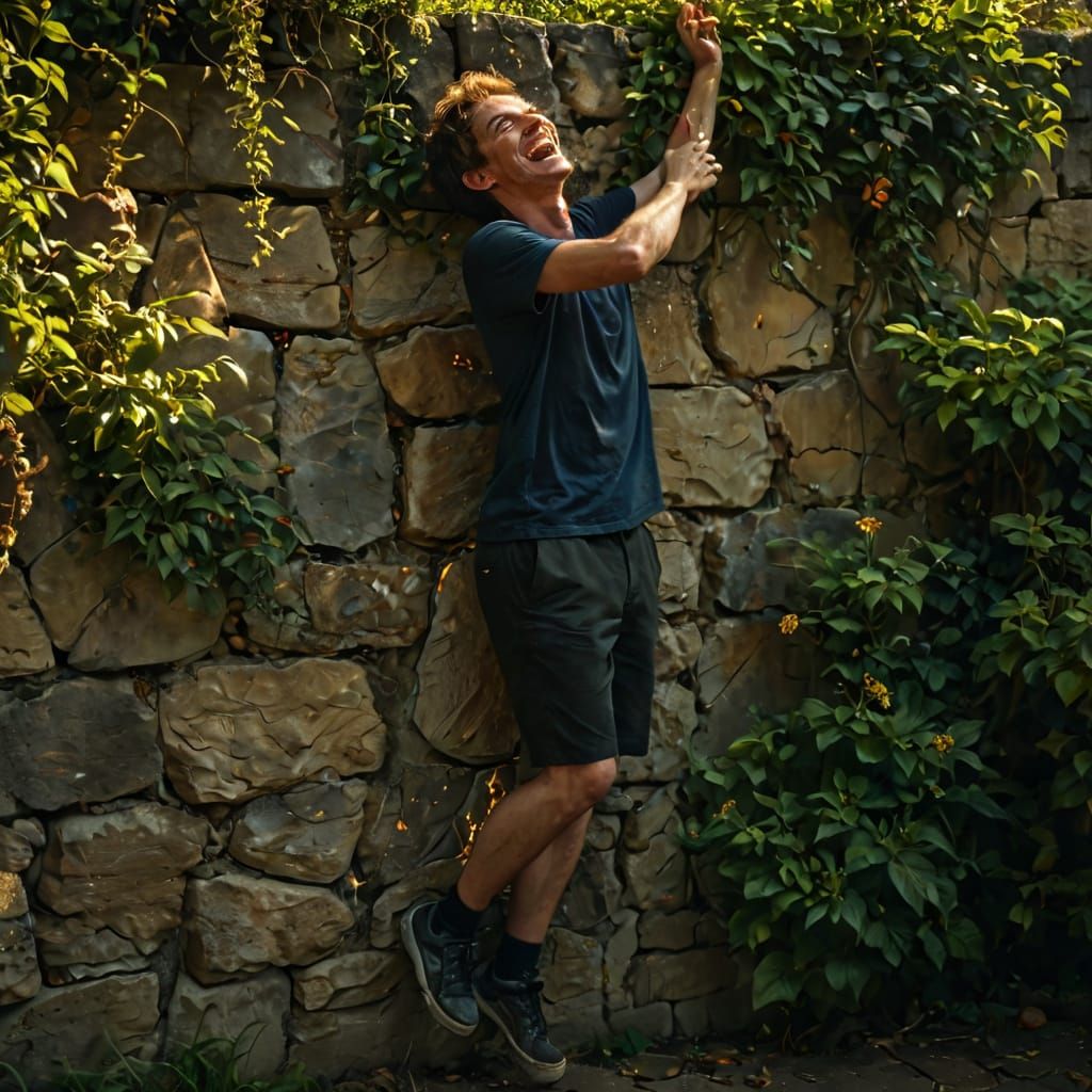 Surreal Portrait of Manic Laughter in Golden Hour Garden