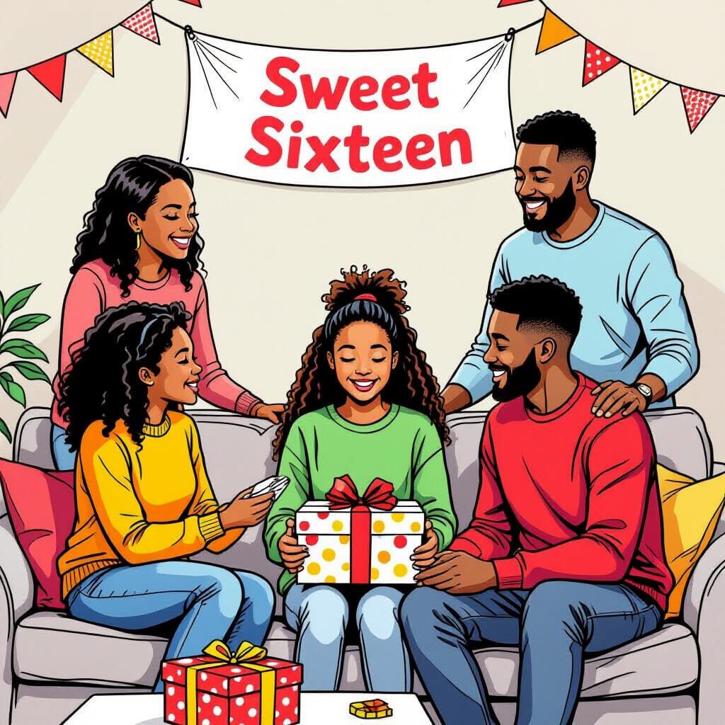 Sweet Sixteen Celebration: Girl Opens Gifts with Family
