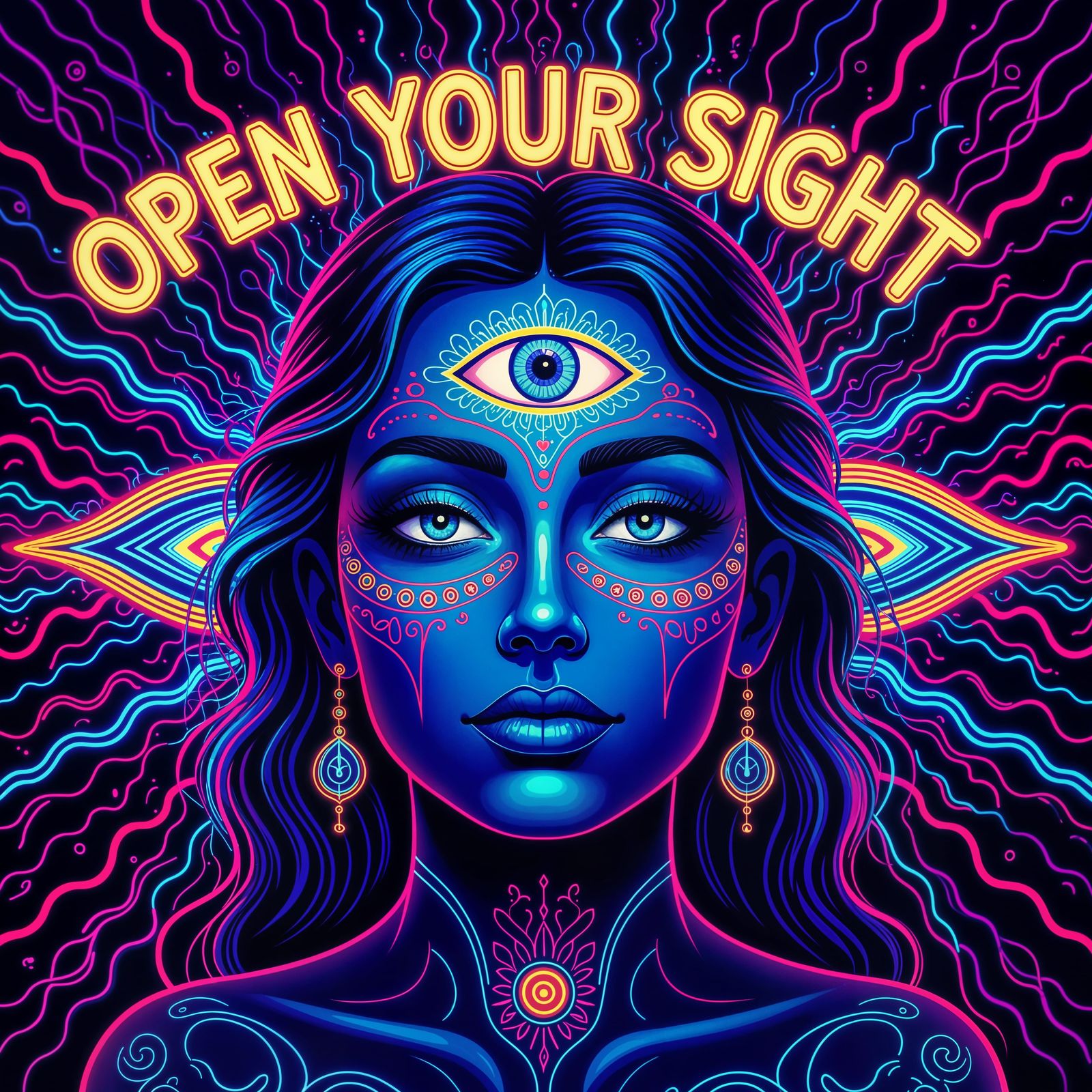 Psychedelic Neon Eye Design for Abstract Vision