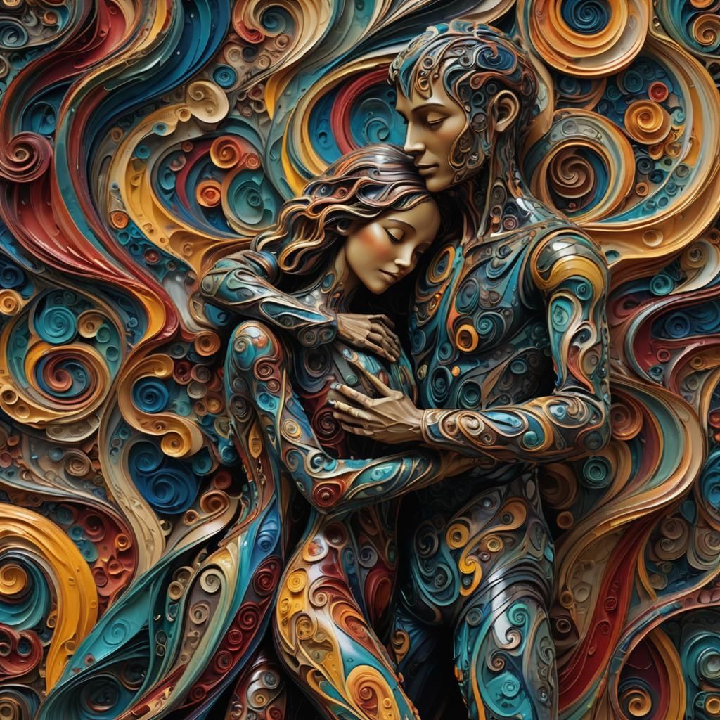 Surreal Sculpture of Melting Humanoid Couple