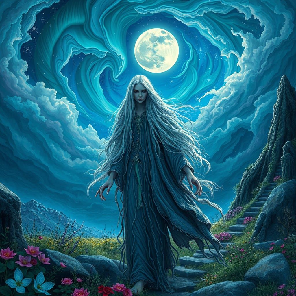 Ethereal Banshee Amidst Vibrant Dreamscapes