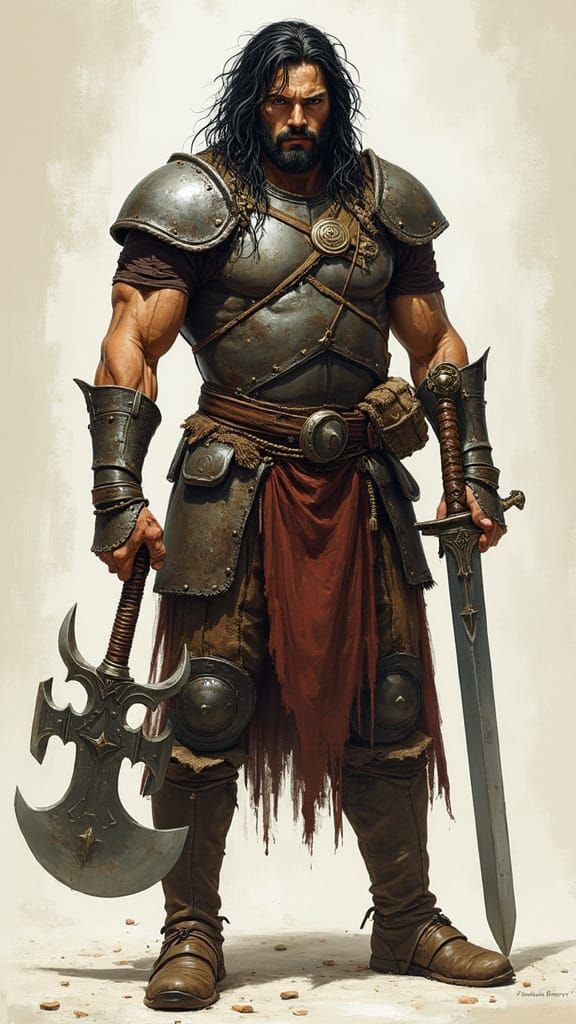 Armored Warrior with Northern Sword in Rugged Style
