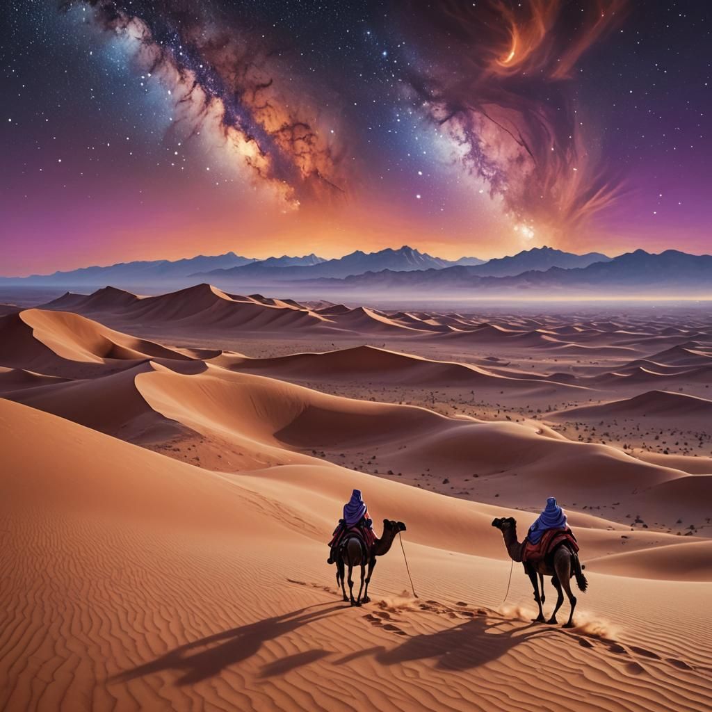 Twilight Camel Ride in a Desert Dreamscape