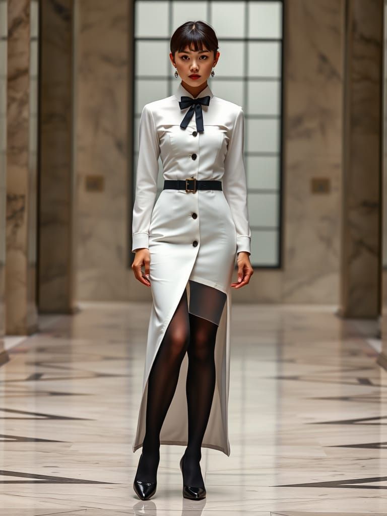 Elegant White Dress with Chinese Slit in Realistic Style