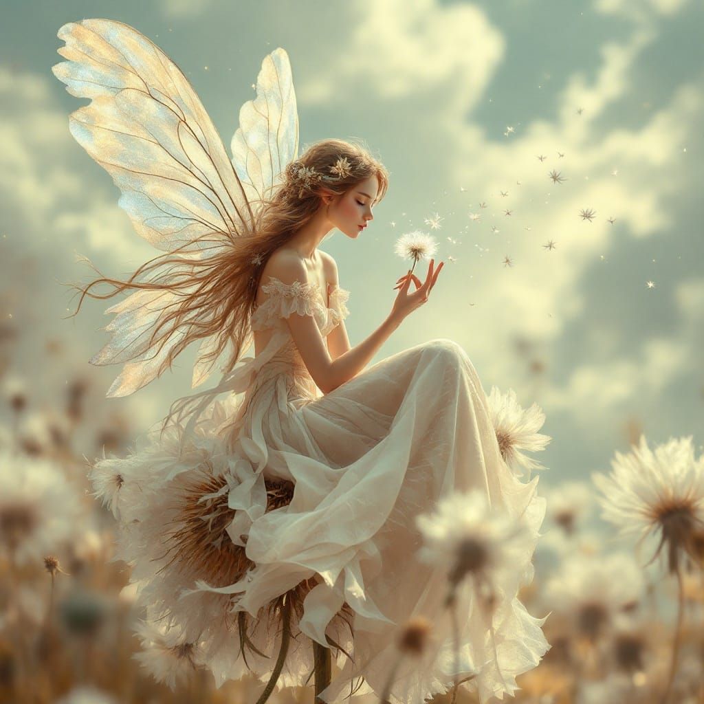 Enchanted Dandelion Fairy in Dreamy Cosmic Landscape